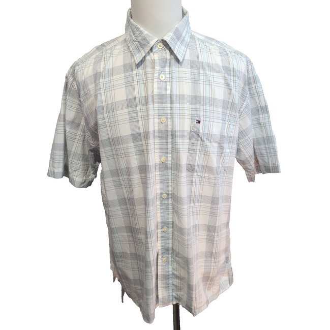 Chemise Tommy Hilfiger Manches Courtes Bleue et Blanche à Carreaux Taille L