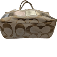 Sac Coach Signature Beige Jacquard Toile Cuir Épaule Cabas