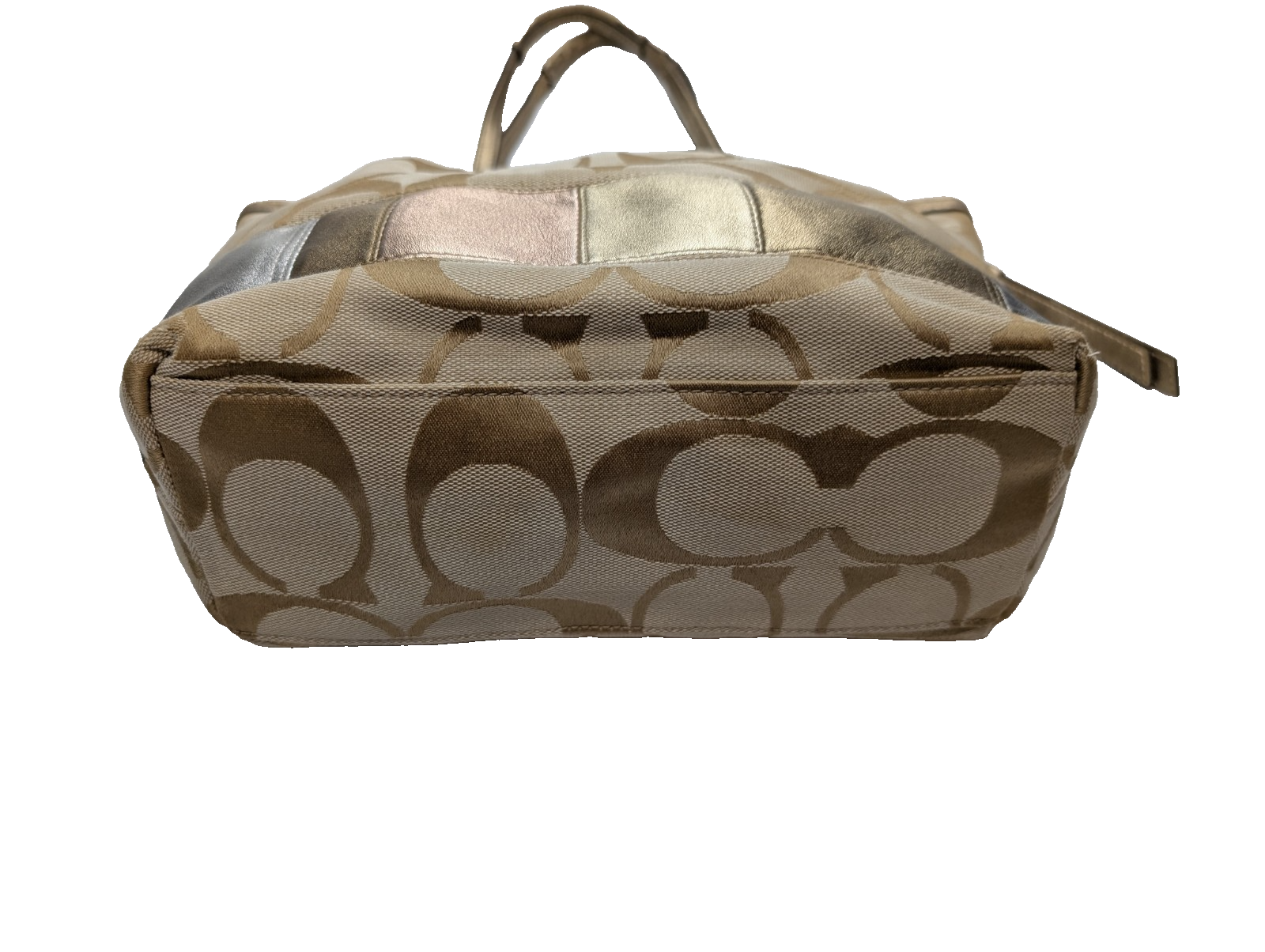 Sac Coach Signature Beige Jacquard Toile Cuir Épaule Cabas