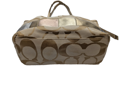 Sac Coach Signature Beige Jacquard Toile Cuir Épaule Cabas