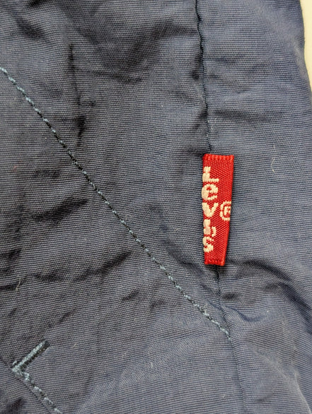 Blouson Levis Homme L Coupe-Vent Nylon Capuche Jaune Bleu Marine Veste Fine Neuf