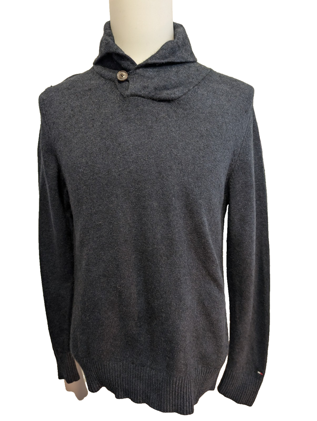 Pull Tommy Hilfiger Col Roulé Boutonné Gris Foncé - Taille S (Étiquette M)
