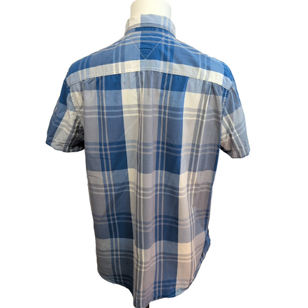 Chemise Tommy Hilfiger Manches Courtes Bleu Blanc Gris à Carreaux Taille L