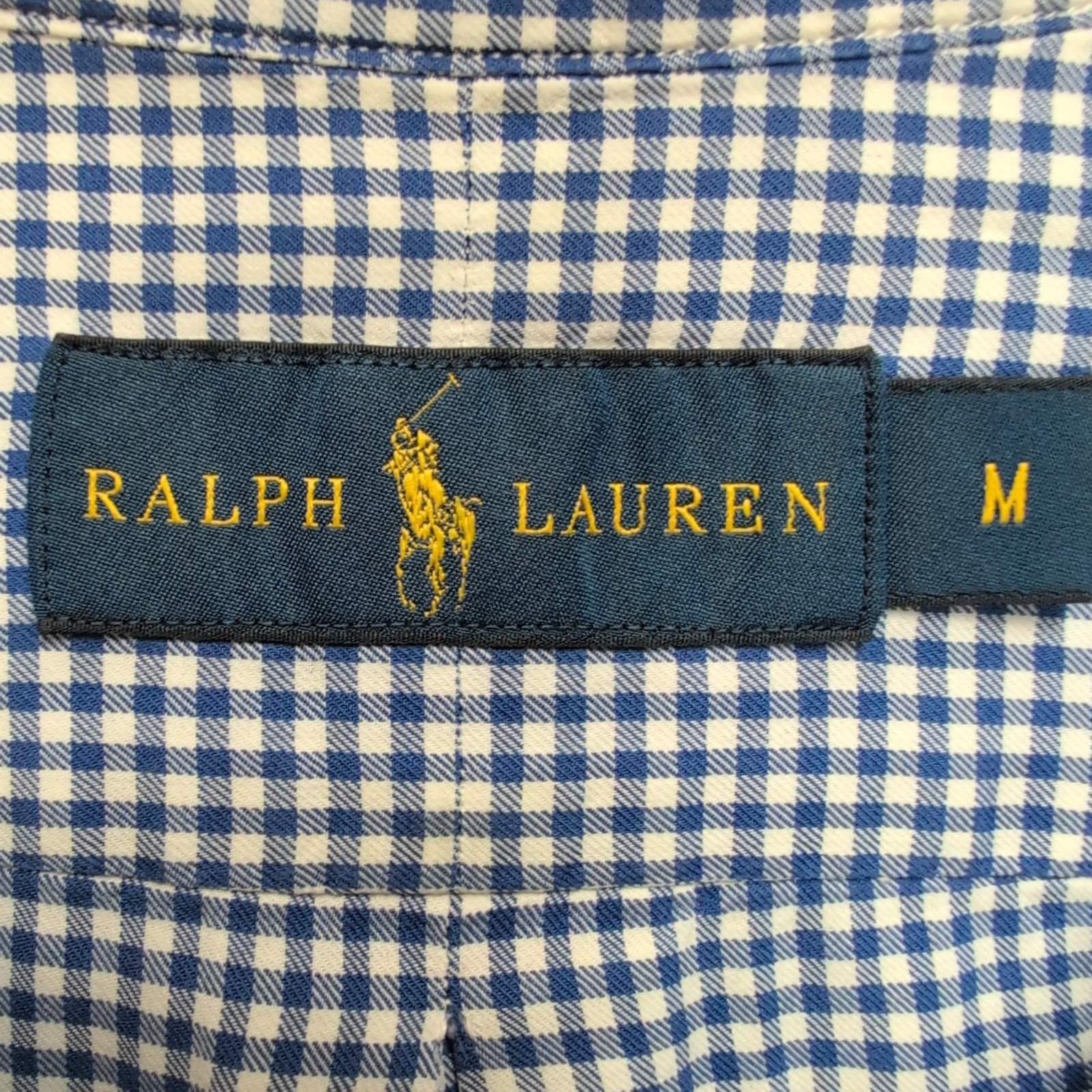 Chemise Ralph Lauren Homme M Bleu Petits Carreaux Logo Rouge Vintage