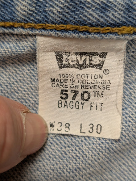 Jean Levi's 570 Vintage Rare Homme W38 L30 Bleu Très Clair Denim Loose Tapered