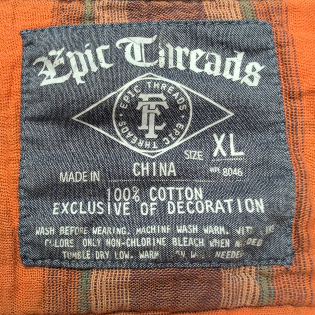Chemise Epic Threads XL Junior carreaux orange bleu coton double épaisseur