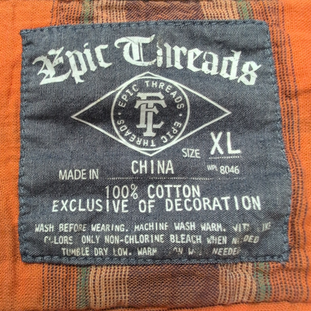 Chemise Epic Threads XL Junior carreaux orange bleu coton double épaisseur