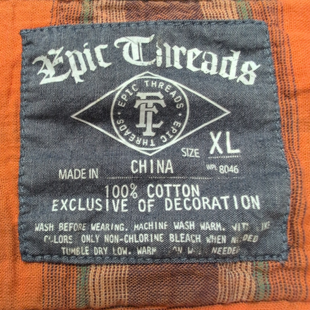 Chemise Epic Threads XL Junior carreaux orange bleu coton double épaisseur