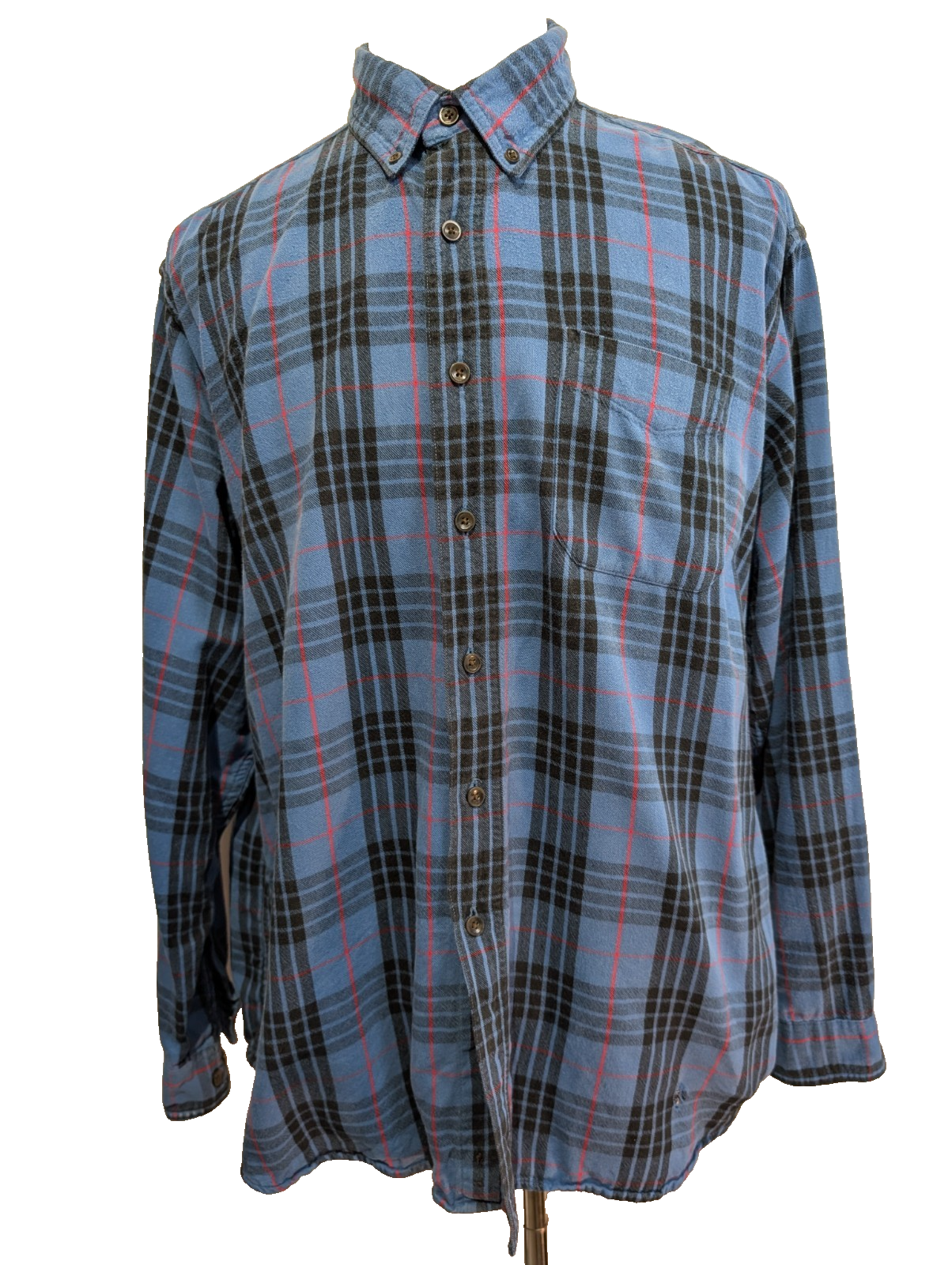 Chemise L.L. BEAN Flanelle Vintage Carreaux Bleu Noir Manches Longues Taille XL