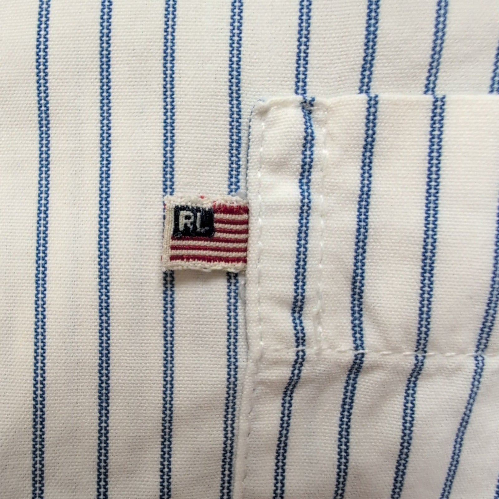 Chemise Ralph Lauren M Slim Fit Blanc Rayures Bleu Logo Drapeau USA Vintage