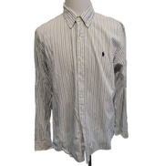 Chemise Ralph Lauren XL Custom Fit Bleu Blanc Rayures Shirt Button Down Coton