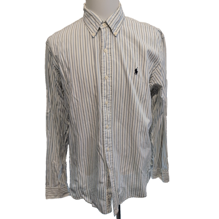 Chemise Ralph Lauren XL Custom Fit Bleu Blanc Rayures Shirt Button Down Coton