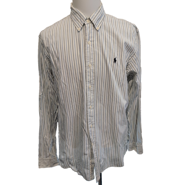 Chemise Ralph Lauren XL Custom Fit Bleu Blanc Rayures Shirt Button Down Coton