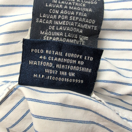 Chemise Ralph Lauren M Slim Fit Blanc Rayures Bleu Logo Drapeau USA Vintage