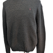 Pull Polo Ralph Lauren Gris Foncé Logo Bordeaux - Maille Coton & Laine T.L