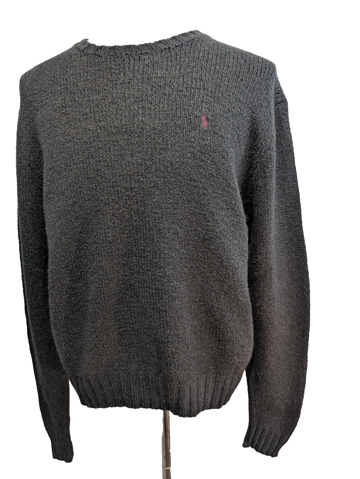 Pull Polo Ralph Lauren Gris Foncé Logo Bordeaux - Maille Coton & Laine T.L