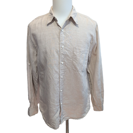 Island Republic chemise 100% lin marron clair crème micro carreaux taille M