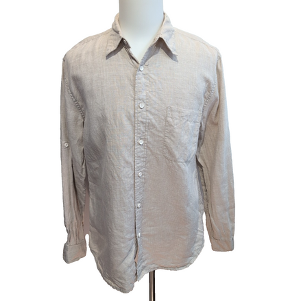 Island Republic chemise 100% lin marron clair crème micro carreaux taille M