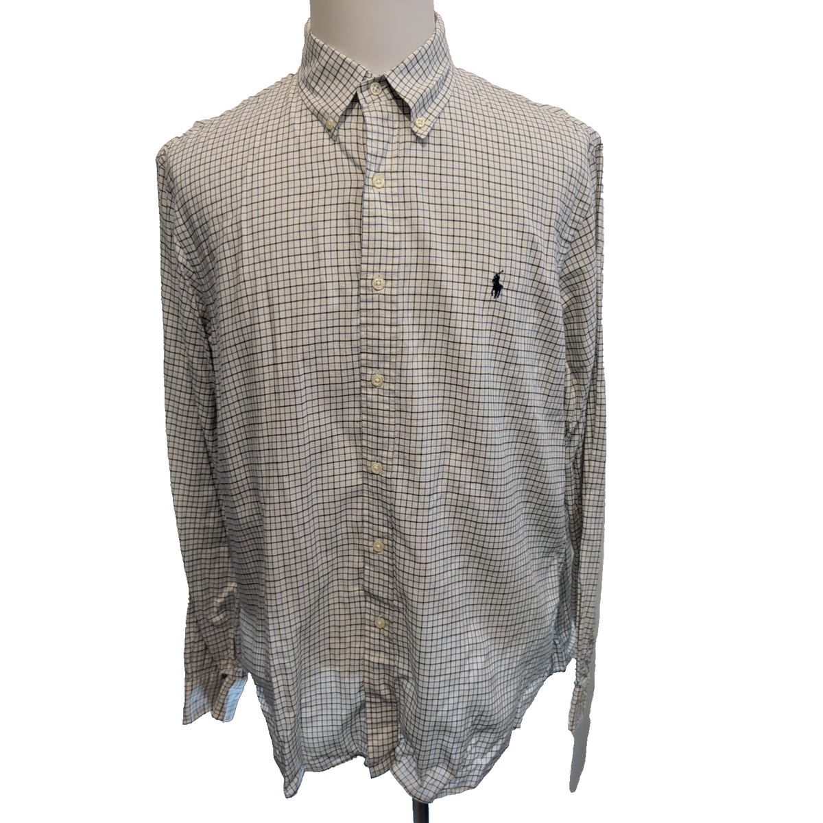 Chemise Ralph Lauren XL Blanche Carreaux Bleu Noir Logo Marine Button Down Shirt