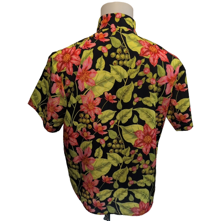 Chemise Hawaïenne Negrizo S Noire Fleurs Feuillage Viscose Neuve