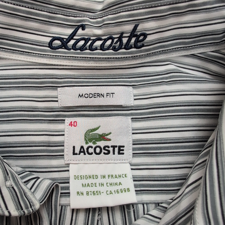 Chemise Lacoste Modern Fit 40 Rayures Blanc Gris Poche Logo Vert manches longues