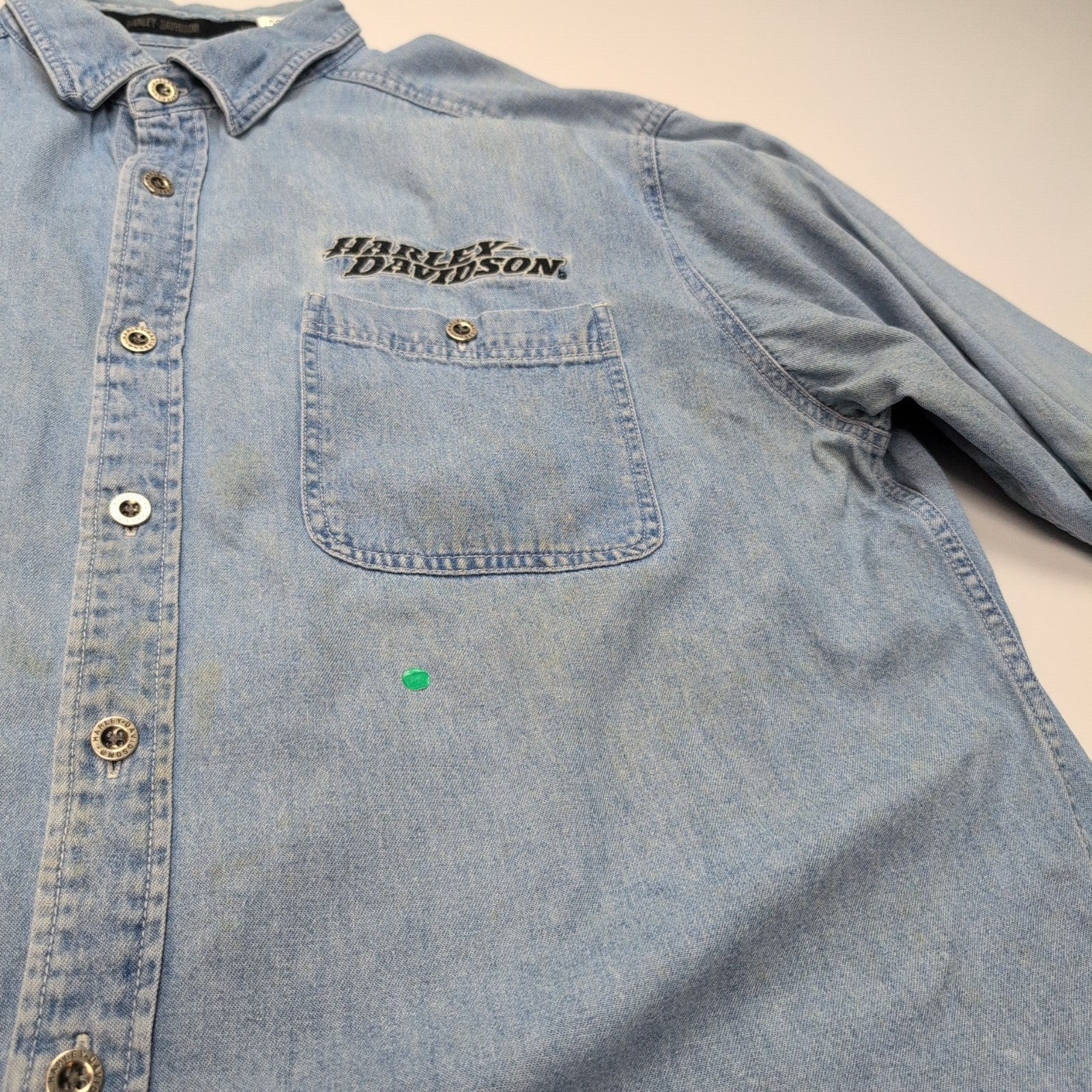 Chemise Harley Davidson XL Jean Bleu 100% Coton Brodée 2 Poches Logo