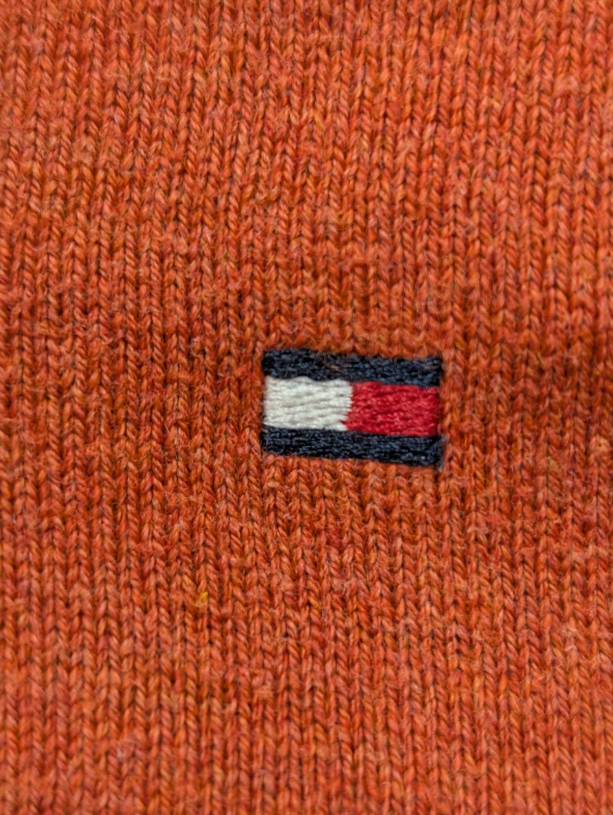 Pull Tommy Hilfiger Orange Foncé Coton & Cachemire Col V - Taille S