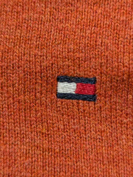 Pull Tommy Hilfiger Orange Foncé Coton & Cachemire Col V - Taille S