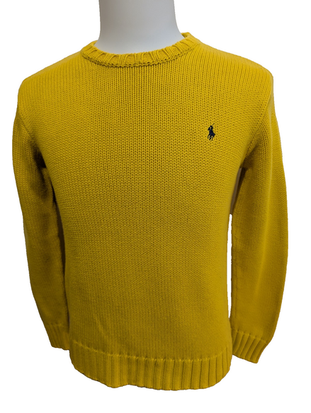 Pull Polo Ralph Lauren Jaune Vintage Made in HK - Maille Dense Taille L (Fit S)