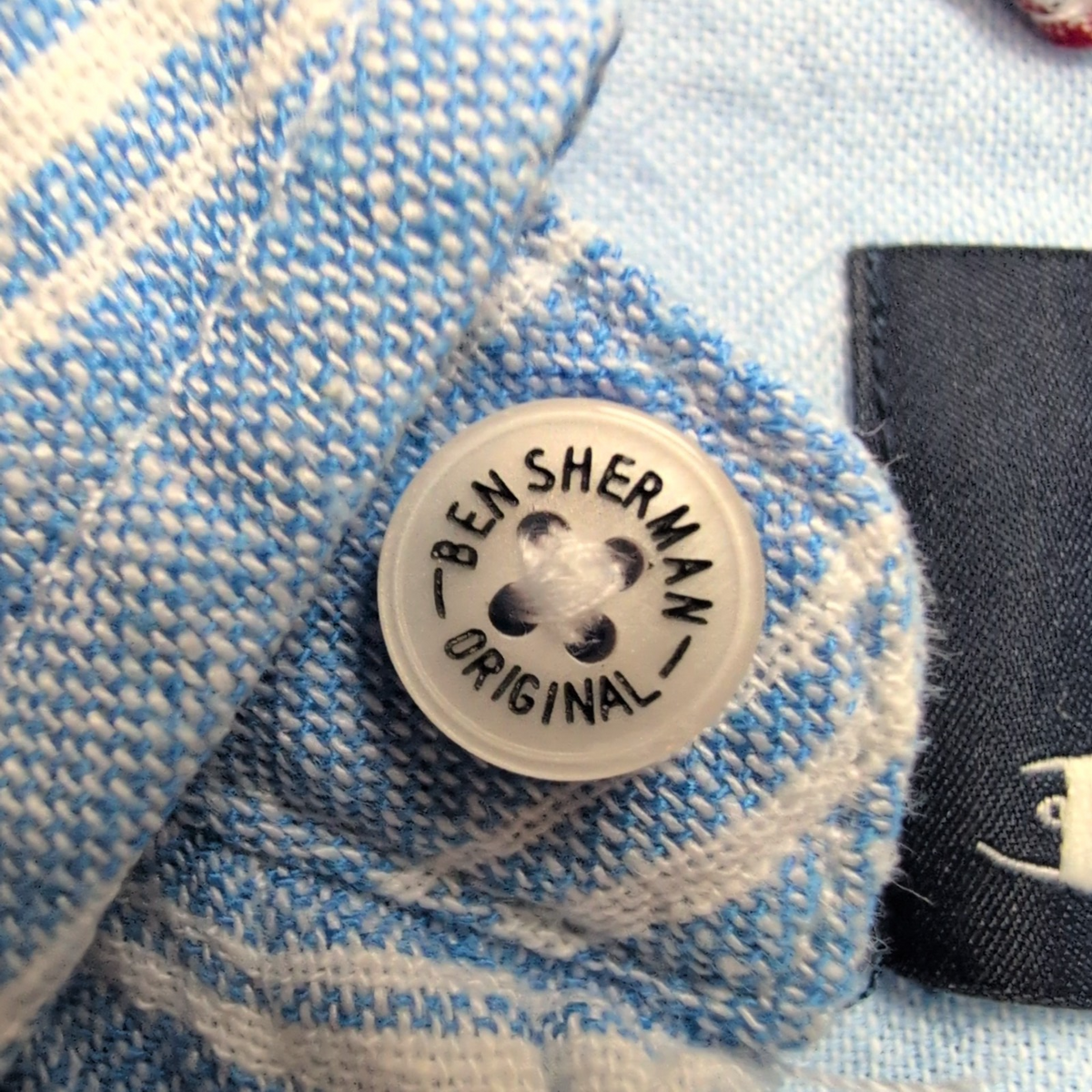 Chemise Ben Sherman M Ajustée Lin Rayonne Bleu Rayures Manches Courtes