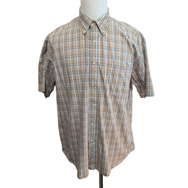 Chemise Wrangler Manche Courte Marron Clair Crème Bleu Carreaux Taille M