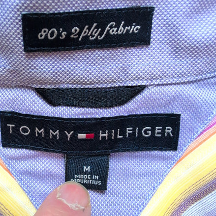 Chemise Tommy Hilfiger Homme Taille M 80s Two Ply Rayée Violet Jaune Coton