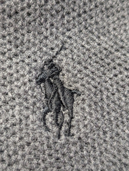 Pull Polo Ralph Lauren gris anthracite coton Pima col rond taille M logo noir