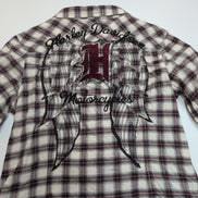 Harley Davidson chemise femme ailes d’ange brodées carreaux bordeaux taille S