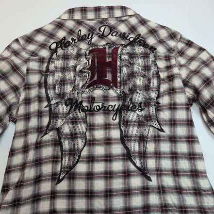 Harley Davidson chemise femme ailes d’ange brodées carreaux bordeaux taille S