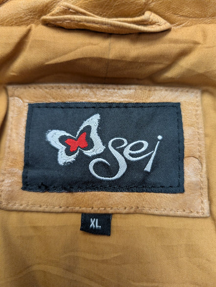 Veste cuir marron clair Sei avec franges femme taille XL #29c