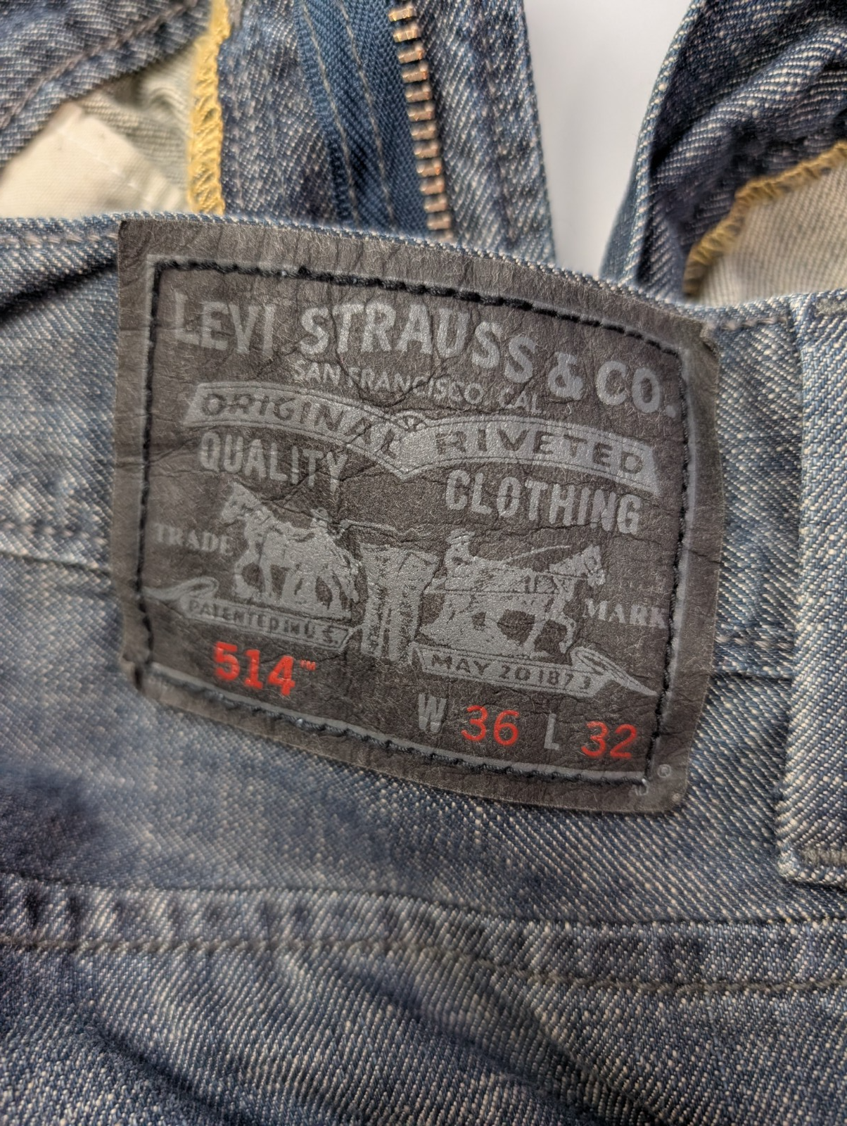 Jean Levi's 514 Homme Vintage Bleu Foncé W36 L32 Denim Poche Arrière Rabat