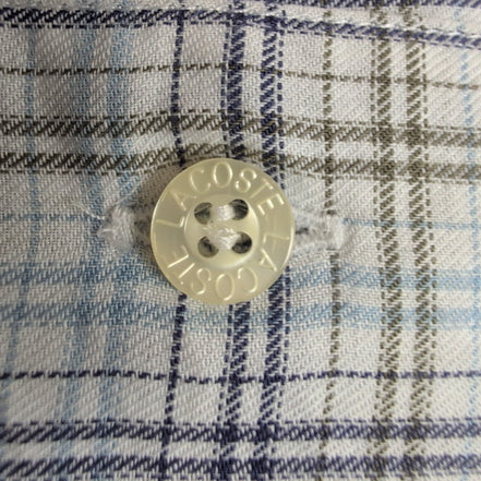 Chemise Lacoste XL 44 Made in France Carreaux Bleu Logo Poche manches longues