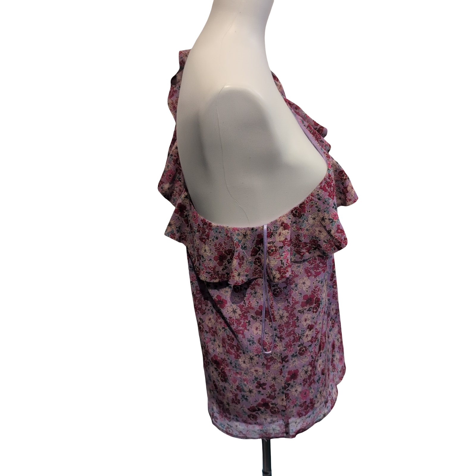 Haut Femme La Redoute Taille 40 Fleuri Rose Rouge Asymétrique Volants Neuf