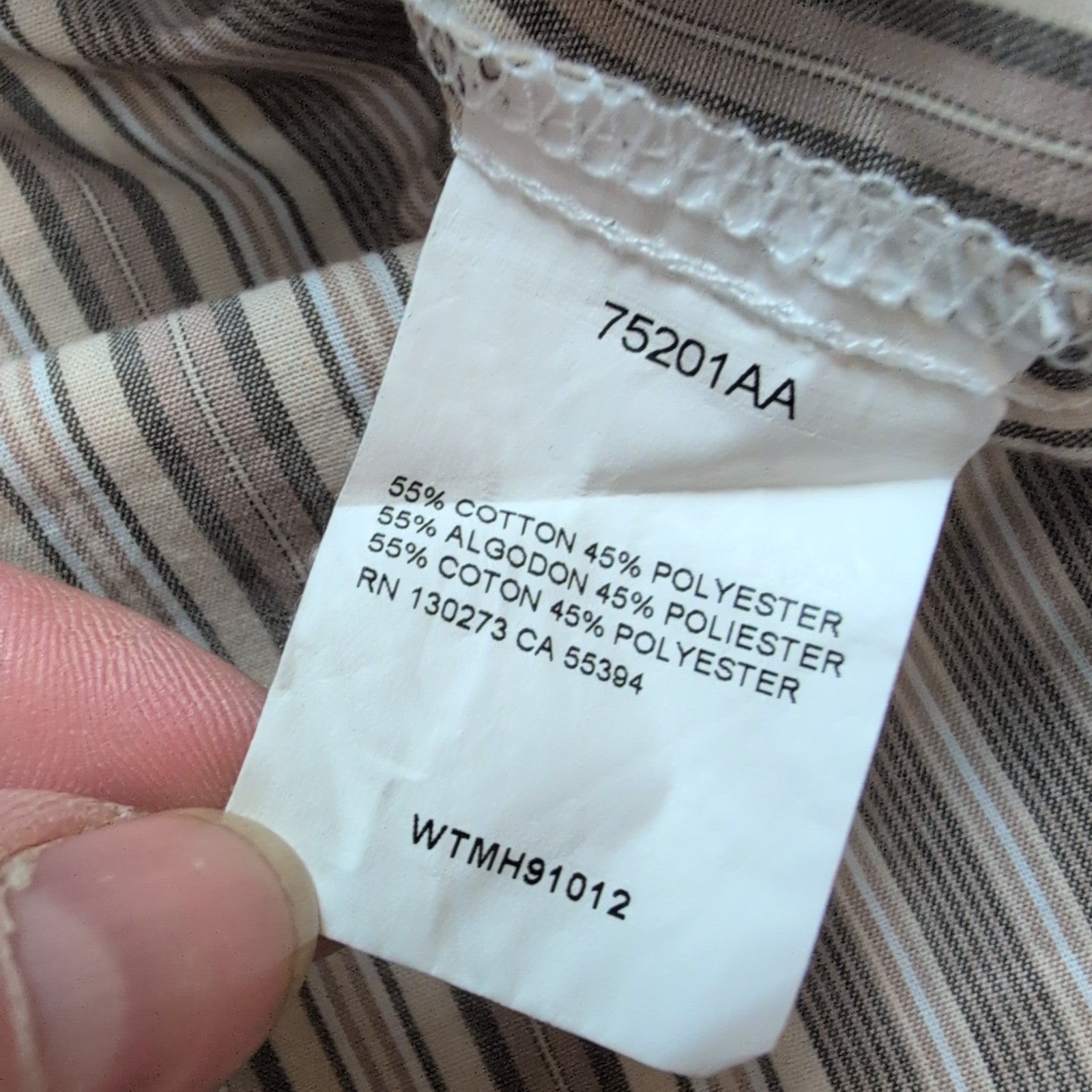 Chemise Wrangler Western Manches Longues à Rayures Crème et Poches Taille M