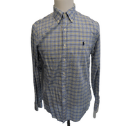 Chemise Ralph Lauren M Slim Fit Carreaux Bleu Jaune 100% Coton Logo Bleu Marine