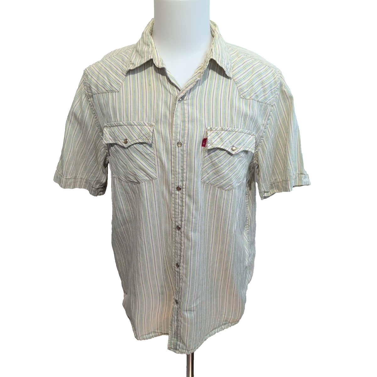 Levi’s chemise western rayures vert bleu boutons pression ambre taille L