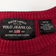 Pull Polo Ralph Lauren Jeans Co rouge noir rayures coton col rond taille M