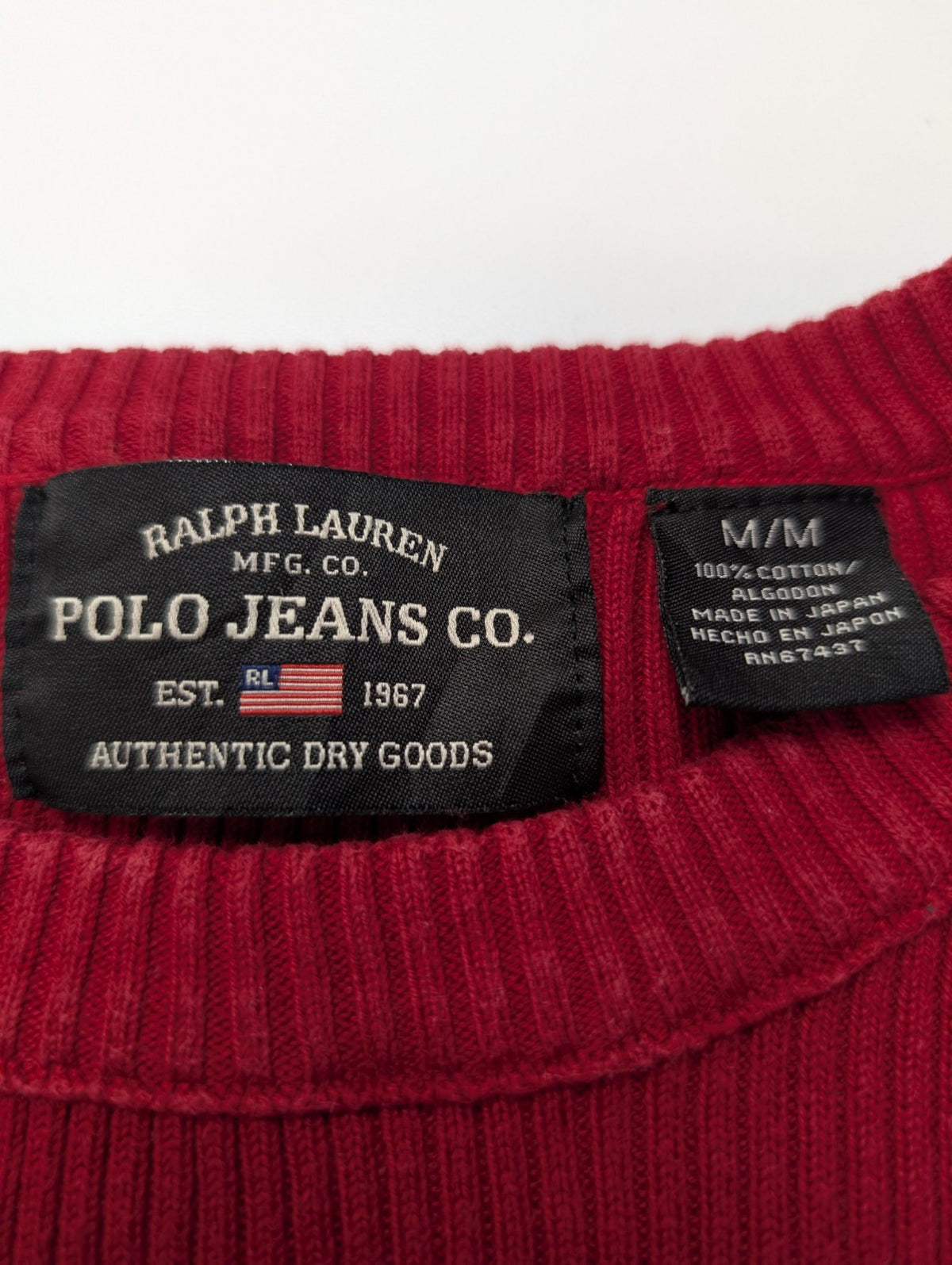 Pull Polo Ralph Lauren Jeans Co rouge noir rayures coton col rond taille M