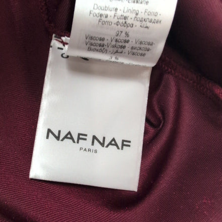 Robe Naf Naf T40 Velours Bordeaux Satiné Manches Courtes Neuve Étiquette