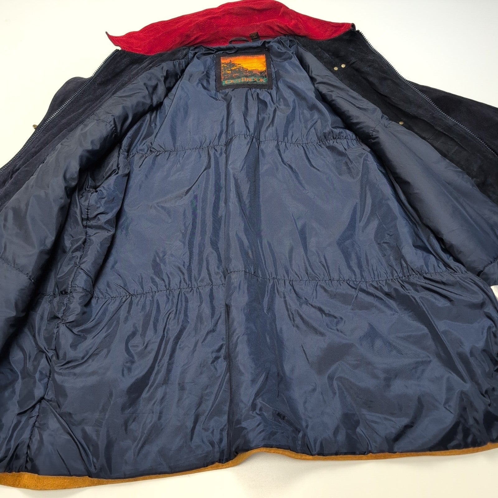 🌟 OUTBROOK Manteau / Veste Longue Nubuck Cuir VÉRITABLE BLEU MARINE T. 2XL |44c