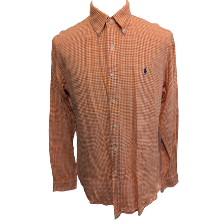 Chemise Polo Ralph Lauren L Flanelle Orange Custom Fit Shirt Button Down Chaude
