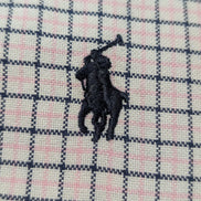 Ralph Lauren Chemise Homme M/L Rose Blanc Carreaux Gingham Manches Longues Custo