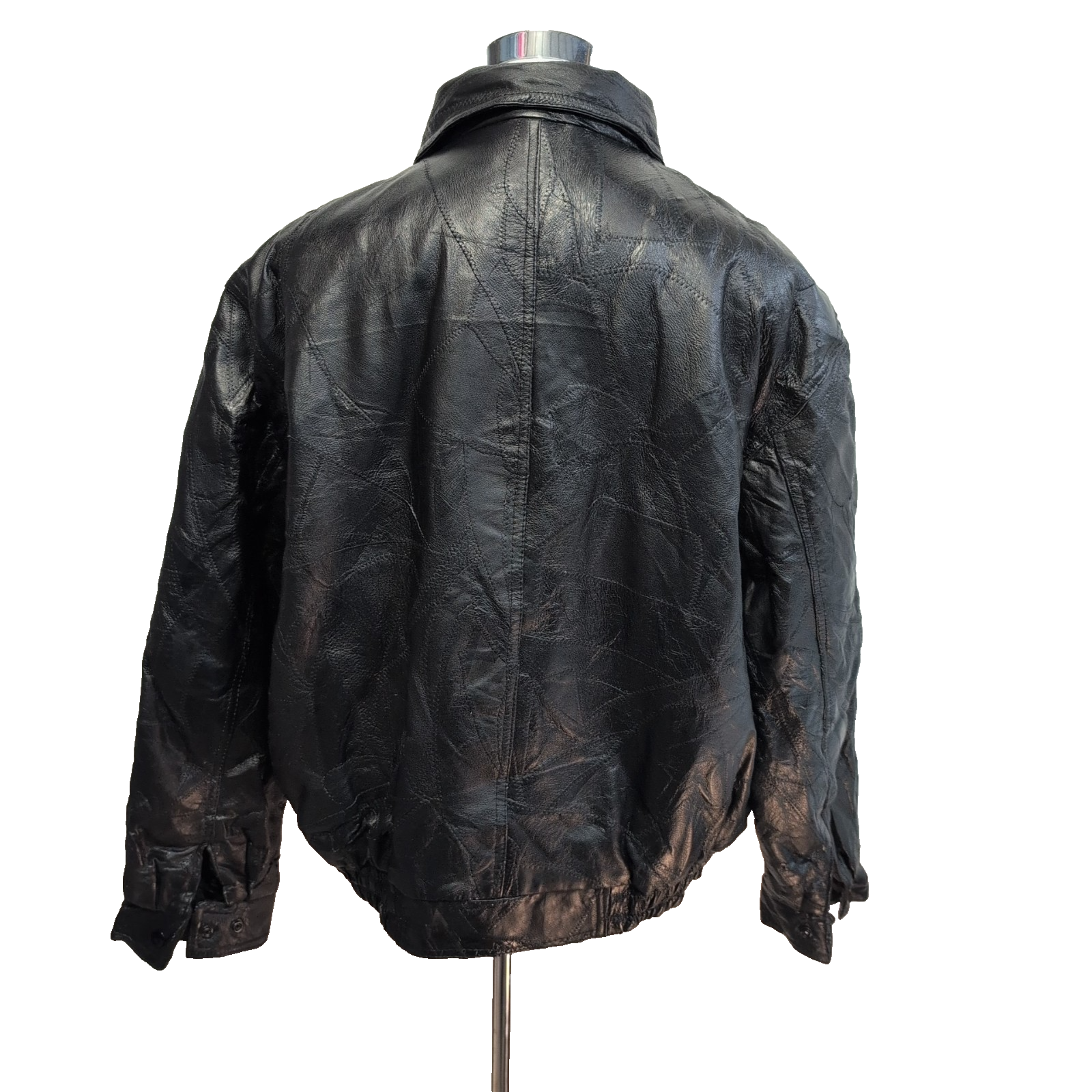 Blouson Cuir XL Patchwork Noir Fondini Fashions Bomber Veste Vintage 90s |56c