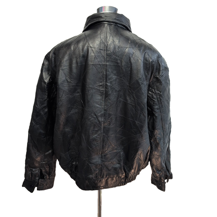 Blouson Cuir XL Patchwork Noir Fondini Fashions Bomber Veste Vintage 90s |56c